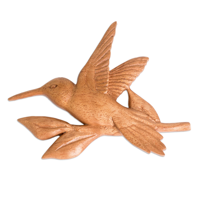 Wood magnet, 'Resting Hummingbird' - Wood Hummingbird Kitchen Magnet Carved by Hand in Costa Rica