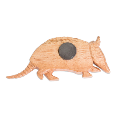 Wood magnet, 'Armadillo' - Hand-Carved Cedar Wood Armadillo Kitchen Magnet