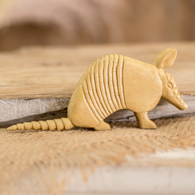 Teak wood magnet, 'Cute Armadillo' - Teak Wood Armadillo Kitchen Magnet Carved by Hand