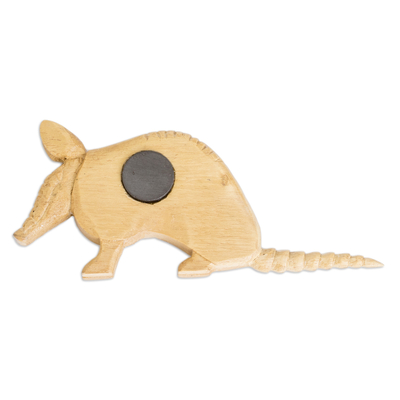 Teak wood magnet, 'Cute Armadillo' - Teak Wood Armadillo Kitchen Magnet Carved by Hand