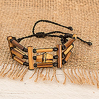 Bamboo beaded wristband bracelet, 'Natural Vibes'