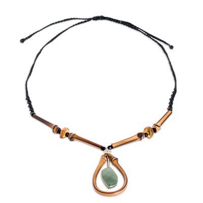 Jade and bamboo beaded pendant necklace, 'Natural Glam' - Costa Rican Handmade Jade and Bamboo Beaded Pendant Necklace