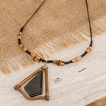 Jade and bamboo beaded pendant necklace, 'Natural Grace' - Dark Green Jade and Bamboo Beaded Pendant Necklace