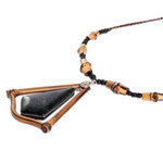 Jade and bamboo beaded pendant necklace, 'Natural Grace' - Dark Green Jade and Bamboo Beaded Pendant Necklace