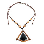 Jade and bamboo beaded pendant necklace, 'Natural Grace' - Dark Green Jade and Bamboo Beaded Pendant Necklace