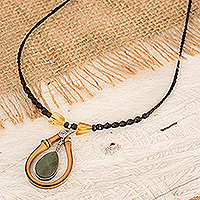 Jade and bamboo beaded pendant necklace, 'Natural Magnetism' - Jade and Bamboo Beaded Pendant Necklace from Costa Rica
