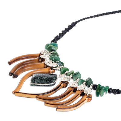 Jade and bamboo statement necklace, 'Natural Fascination' - Handmade Jade and Bamboo Beaded Statement Necklace