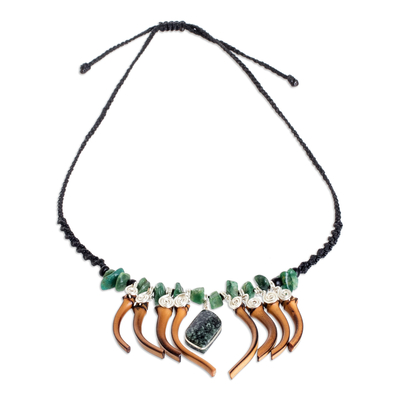 Jade and bamboo statement necklace, 'Natural Fascination' - Handmade Jade and Bamboo Beaded Statement Necklace