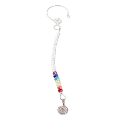 Crystal beaded home accent, 'St. Benedict 7 Chakras' - Crystal Beaded Home Accent with St. Benedict Pendant