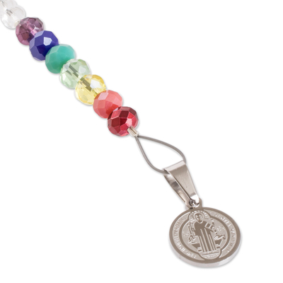 Crystal beaded home accent, 'St. Benedict 7 Chakras' - Crystal Beaded Home Accent with St. Benedict Pendant
