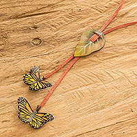 Leather lariat necklace, 'Autumn Fantasy' - Autumn-Themed Hand-Painted Leather Lariat Necklace