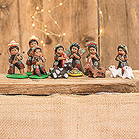 Ceramic nativity scene, 'Christmas in Totonicapán' (12 pieces) - 12-Piece Traditional Ceramic Nativity Scene from Guatemala