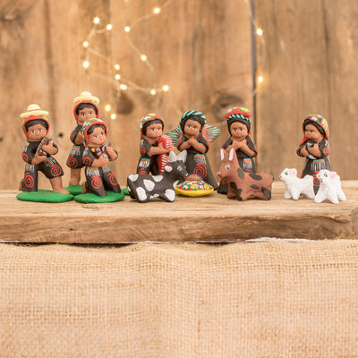 Ceramic nativity scene, Christmas in Totonicapán (12 pieces)
