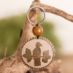 Dried gourd keychain, 'Exotic Bird' - Bird Keychain Hand-Carved in Dried Calabash Gourd with Bead