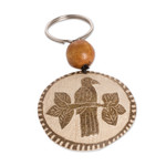 Dried gourd keychain, 'Exotic Bird' - Bird Keychain Hand-Carved in Dried Calabash Gourd with Bead
