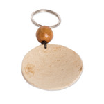 Dried gourd keychain, 'Exotic Bird' - Bird Keychain Hand-Carved in Dried Calabash Gourd with Bead