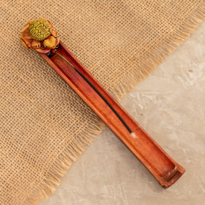 Bamboo and resin incense holder, 'Costa Rican Turtle' - Bamboo & Resin Turtle Incense Holder Handmade in Costa Rica