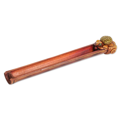 Bamboo and resin incense holder, 'Costa Rican Turtle' - Bamboo & Resin Turtle Incense Holder Handmade in Costa Rica