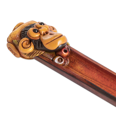 Bamboo and resin incense holder, 'Costa Rican Monkey' - Bamboo & Resin Monkey Incense Holder Handmade in Costa Rica