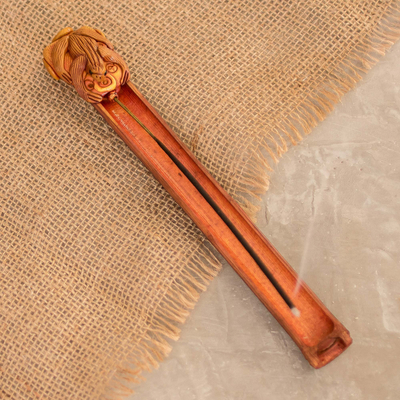Bamboo and resin incense holder, 'Costa Rican Sloth' - Bamboo & Resin Sloth Incense Holder Handmade in Costa Rica