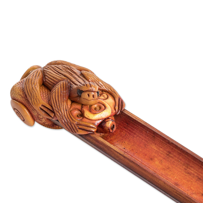 Bamboo and resin incense holder, 'Costa Rican Sloth' - Bamboo & Resin Sloth Incense Holder Handmade in Costa Rica