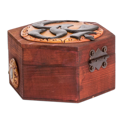 Wood decorative box, 'Supreme Peace' - Handcrafted Pinewood Decorative Box with Resin Accents