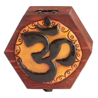 Wood decorative box, 'Supreme Peace' - Handcrafted Pinewood Decorative Box with Resin Accents