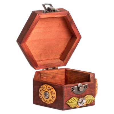 Caja decorativa de madera - Caja decorativa de madera de pino hecha a mano con detalles de resina