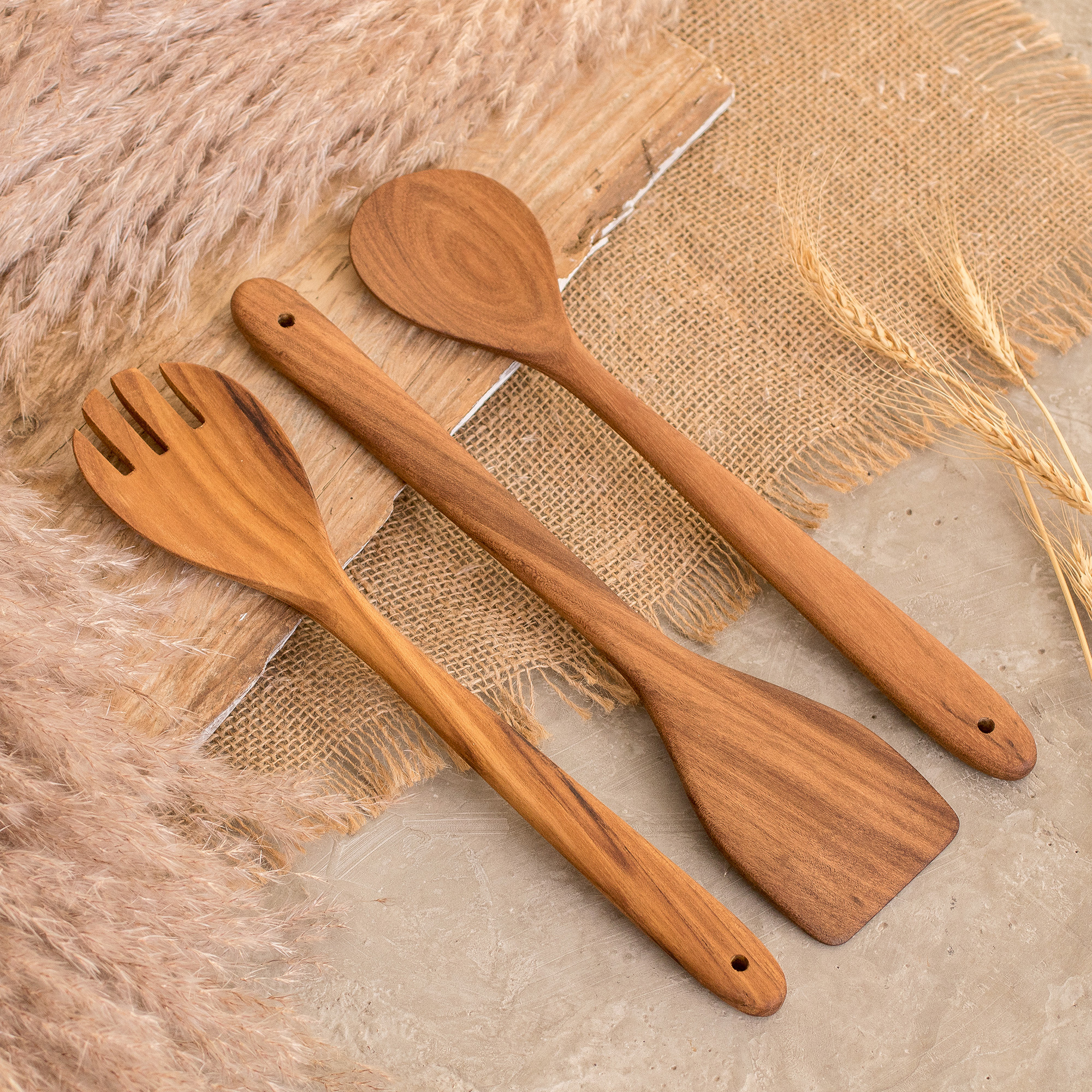 Wooden Cooking Utensils 3-Piece Set, Bamboo | Large 12.5-Inch Spatula