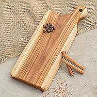Wood cutting board, 'Home Flavors' - Handcrafted Small Teak Wood Cutting Board in Light Brown
