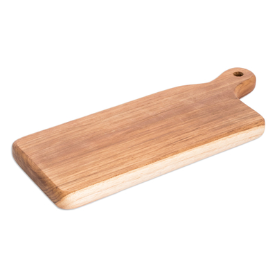 Handcrafted Small Teak Wood Cutting Board in Light Brown, 'Home Flavors