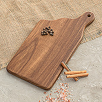 Wood cutting board, 'Mountains of Flavor' - Handcrafted Medium Bay Laurel Wood Cutting Board in Brown