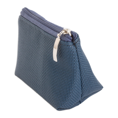 Handcrafted coin purse, 'Generous Azure' - Handcrafted Azure Coin Purse with a Zippered Closure
