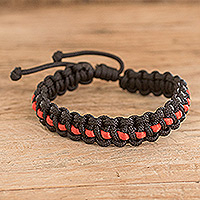 Handcrafted braided bracelet, 'Tropical Wealth in Red' - Handcrafted Red and Black Braided Bracelet from Costa Rica