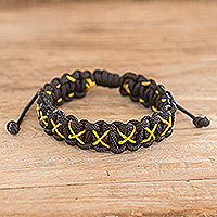Handcrafted braided bracelet, 'Yellow Crosses' - Handmade Bohemian Braided Bracelet with Yellow Accents