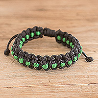 Handcrafted braided bracelet, 'Tropical Wealth in Green' - Handcrafted Green and Black Braided Bracelet from Costa Rica