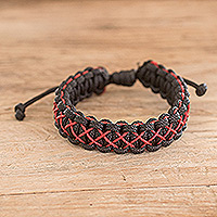 Handcrafted braided bracelet, 'Natural Paths in Red' - Handcrafted Red and Black Braided Bracelet from Costa Rica
