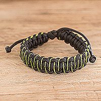 Handcrafted braided bracelet, 'Green Adventure' - Handcrafted Braided Bracelet with Sinuous Green Accents