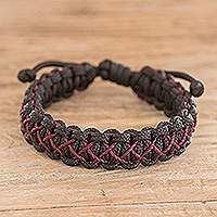 Handcrafted braided bracelet, 'Burgundy Crosses' - Handmade Bohemian Braided Bracelet with Burgundy Accents