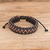 Handcrafted braided bracelet, 'Natural Paths in Pink' - Handcrafted Pink and Black Braided Bracelet from Costa Rica