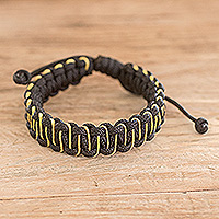 Handcrafted braided bracelet, 'Yellow Adventure' - Handcrafted Braided Bracelet with Sinuous Yellow Accents