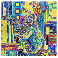 Print, 'Colorful Sloth' - Modern Multicolored Stretched Sublimation Print of A Sloth