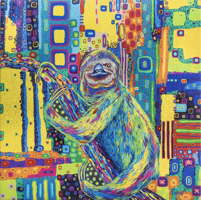 Print, 'colourful Sloth' - Modern Multicoloured Stretched Sublimation Print of A Sloth