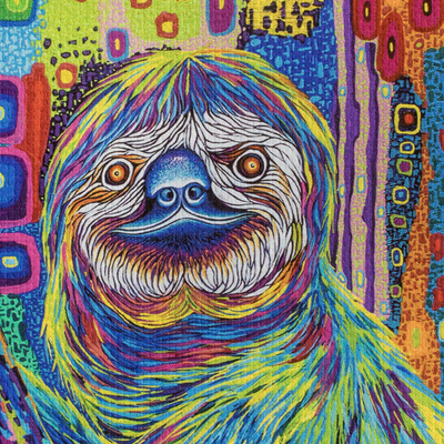 Print, 'colourful Sloth' - Modern Multicoloured Stretched Sublimation Print of A Sloth