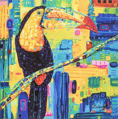 Modern Multicolored Stretched Sublimation Print of A Toucan