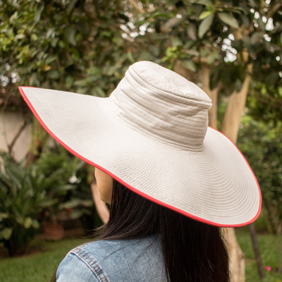 Cotton sun hat, 'Guanacaste Universe' - Traditional Cotton Sun Hat with Red Piping and 6-Inch Brim