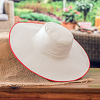 Cotton sun hat, 'Guanacaste Space' - Traditional Cotton Sun Hat with Red Piping and 4.5-Inch Brim