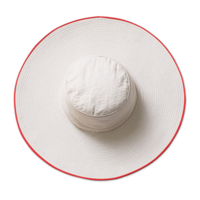 Cotton sun hat, 'Guanacaste World' (4.5-inch brim) - Traditional Cotton Sun Hat with Red Piping and 4.5-Inch Brim