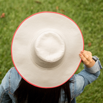 Traditional Cotton Sun Hat with Red Piping and 6-Inch Brim - Guanacaste  World