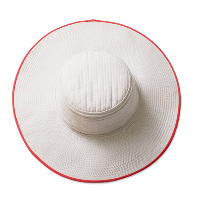 Sombrero de algodón para el sol (ala de 4 pulgadas) - Sombrero tradicional de algodón con ribete rojo y ala de 4 pulgadas